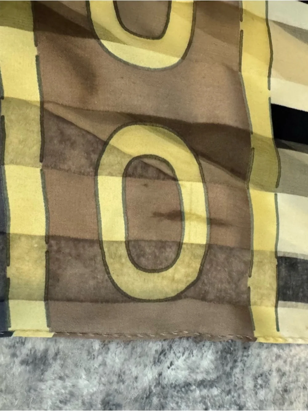 Vintage ECHO Silk Geometric & Stripe Scarf in Brown, Olive, Cream, Navy